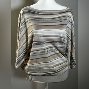 Striped Boatneck Dolman Sweater - Neutral Stripes Size Large NWT
